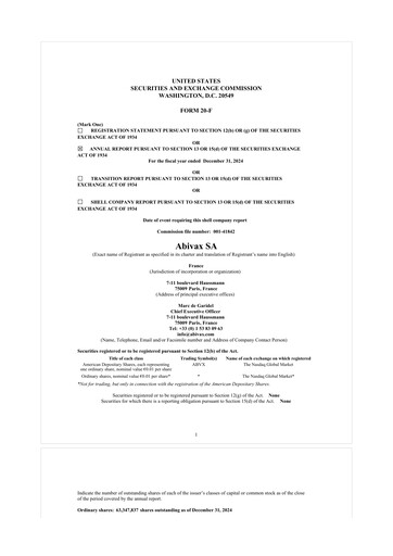 Miniature Abivax 20-F Rapport annuel 2024