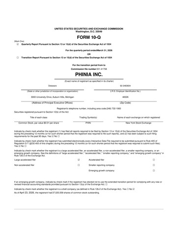 Thumbnail PHINIA 10-Q Quarterly Report FY2026 
