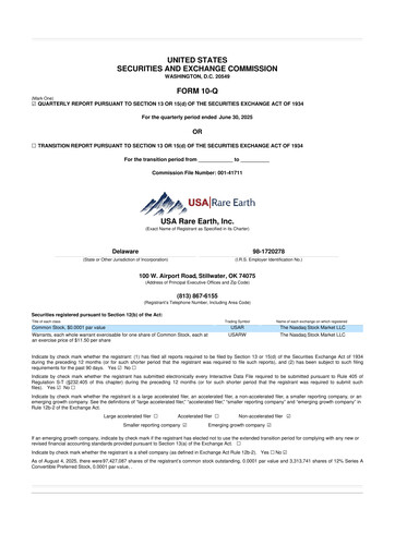 Thumbnail USA Rare Earth 10-Q Quarterly Report FY2025 
