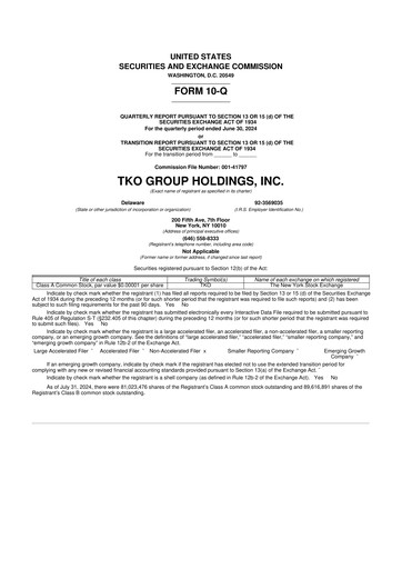 Thumbnail TKO Group Holdings 10-Q Quarterly Report FY2024 