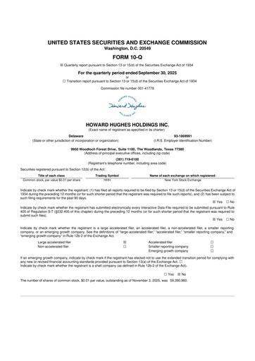 Thumbnail Howard Hughes Holdings
 10-Q Quarterly Report FY2025 