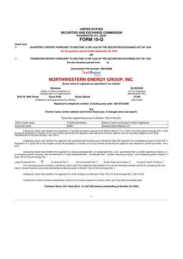 Miniature NorthWestern Energy
 10-Q Rapport trimestriel 2025 
