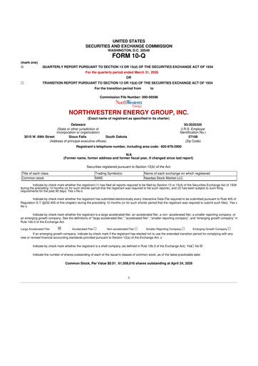 Thumbnail NorthWestern Energy
 10-Q Quarterly Report FY 