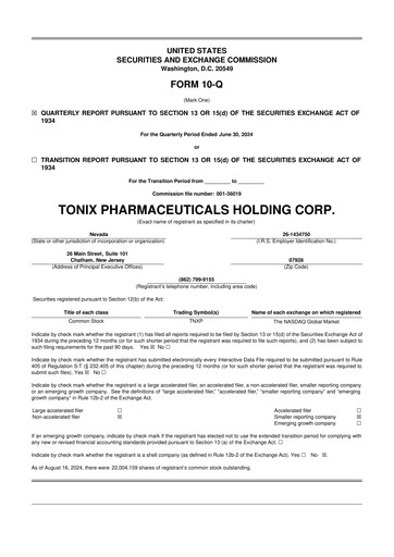 Thumbnail Tonix Pharmaceuticals 10-Q Quarterly Report FY2024 