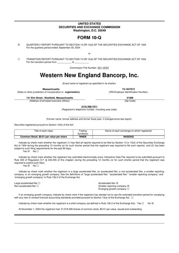 Thumbnail Western New England Bancorp 10-Q Quarterly Report FY2024 