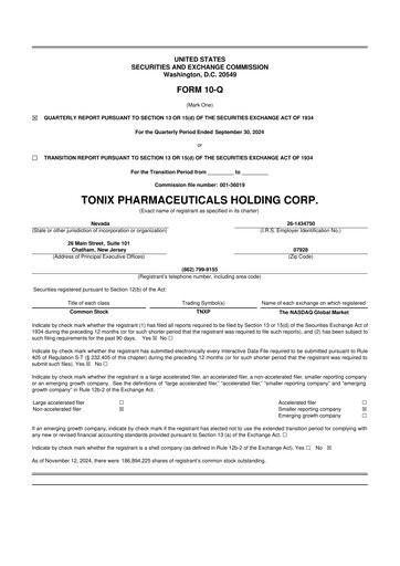 Thumbnail Tonix Pharmaceuticals 10-Q Quarterly Report FY2024 