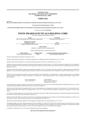 Thumbnail Tonix Pharmaceuticals 10-K Annual Report 2024