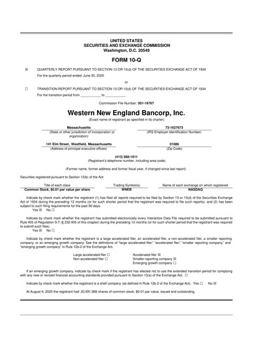 Thumbnail Western New England Bancorp 10-Q Quarterly Report FY2025 