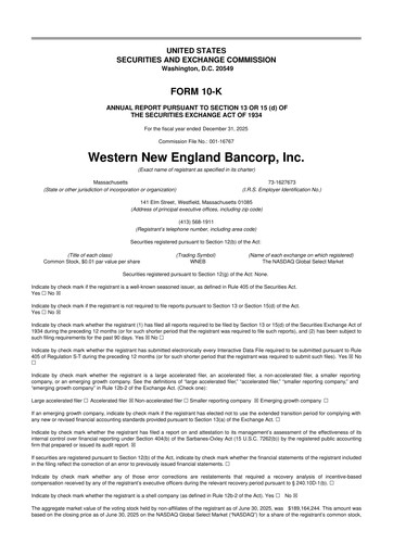 Thumbnail Western New England Bancorp 10-K Annual Report 2025