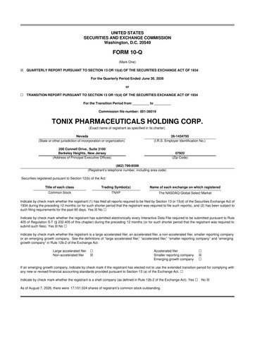 Thumbnail Tonix Pharmaceuticals 10-Q Quarterly Report FY2026 
