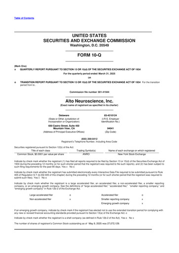 Miniature Alto Neuroscience 10-Q Rapport trimestriel  