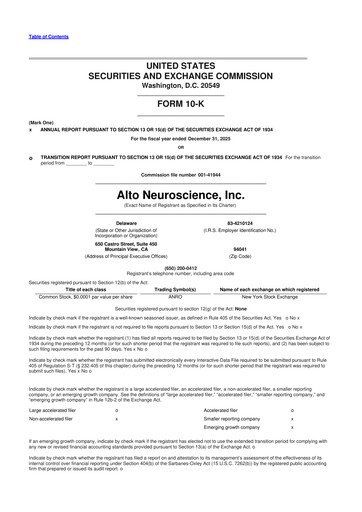 Miniature Alto Neuroscience 10-K Rapport annuel 