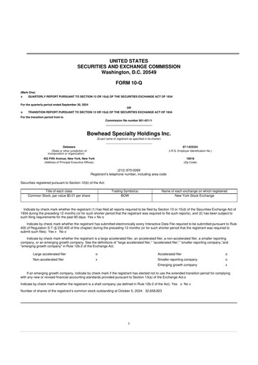 Thumbnail Bowhead Specialty Holdings 10-Q Quarterly Report FY2024 
