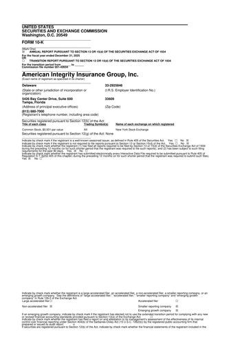 Miniature American Integrity Insurance Group 10-K Rapport annuel 2025