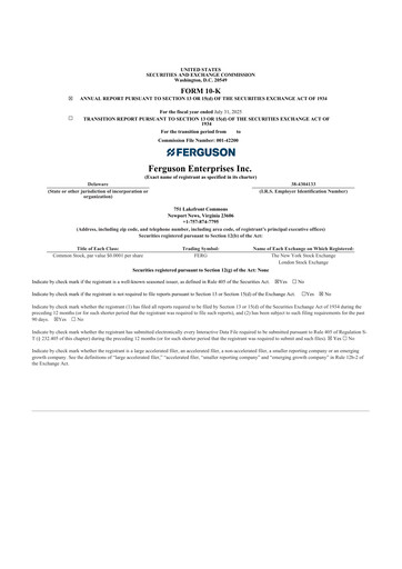 Thumbnail Ferguson Enterprises 10-K Annual Report 2025