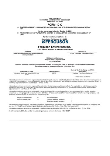 Thumbnail Ferguson Enterprises 10-Q Quarterly Report FY2026 