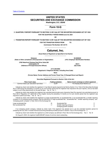 Thumbnail Calumet, Inc. 10-Q Quarterly Report FY2024 