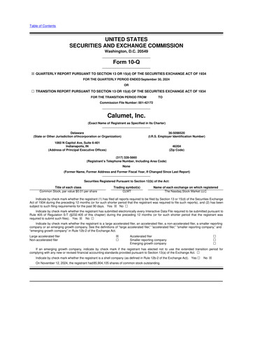 Thumbnail Calumet, Inc. 10-Q Quarterly Report FY2024 