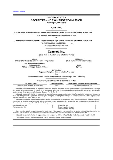 Thumbnail Calumet, Inc. 10-Q Quarterly Report FY2025 