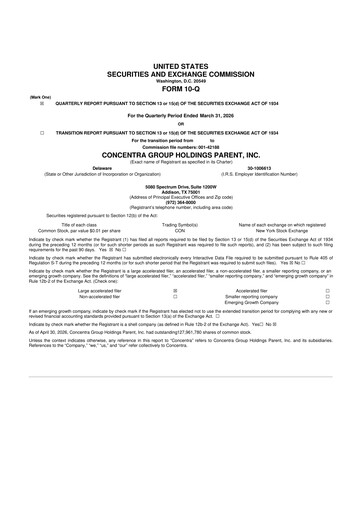 Thumbnail Concentra Group 10-Q Quarterly Report FY 