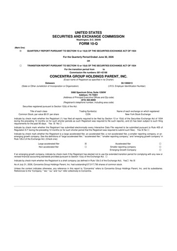 Thumbnail Concentra Group 10-Q Quarterly Report FY2026 