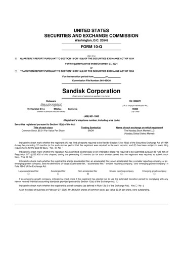 Thumbnail Sandisk 10-Q Quarterly Report FY2025 