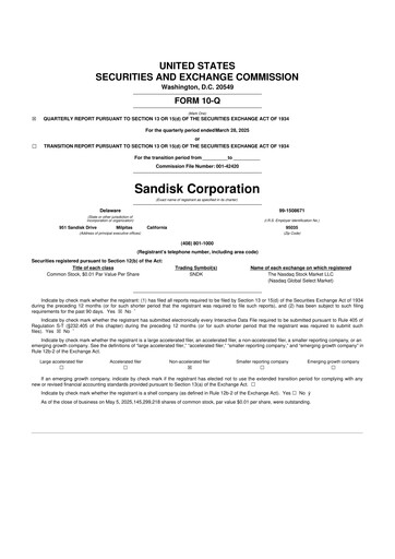 Thumbnail Sandisk 10-Q Quarterly Report FY2025 