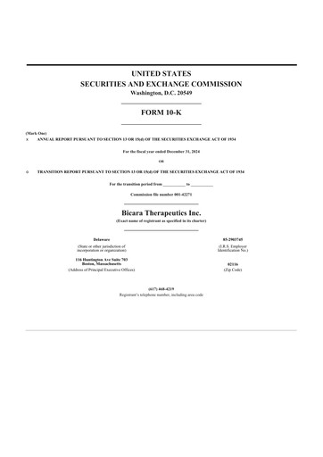 Vorschaubild Bicara Therapeutics 10-K Jahresbericht 2024