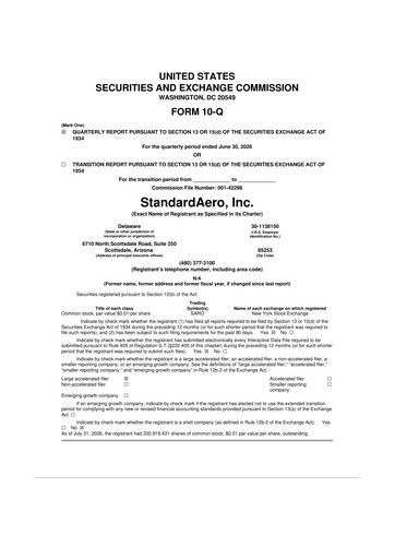 Thumbnail StandardAero 10-Q Quarterly Report FY2026 