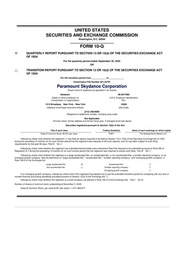 Thumbnail Paramount Skydance 10-Q Quarterly Report FY2025 