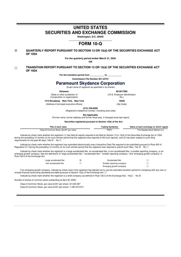 Thumbnail Paramount Skydance 10-Q Quarterly Report FY 