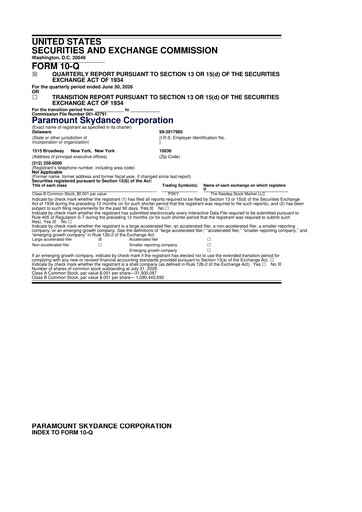 Miniature Paramount Skydance 10-Q Rapport trimestriel 2026 