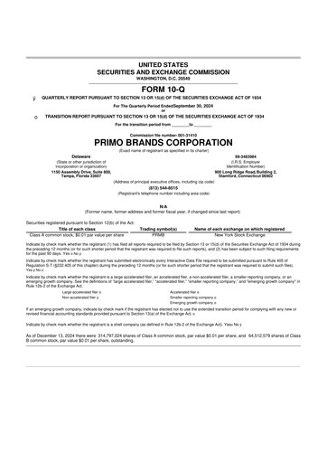 Thumbnail Primo Brands 10-Q Quarterly Report FY2024 