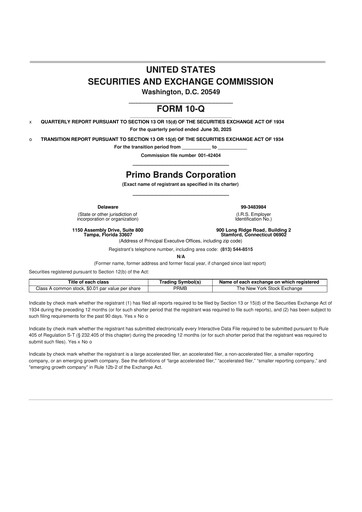 Thumbnail Primo Brands 10-Q Quarterly Report FY2025 