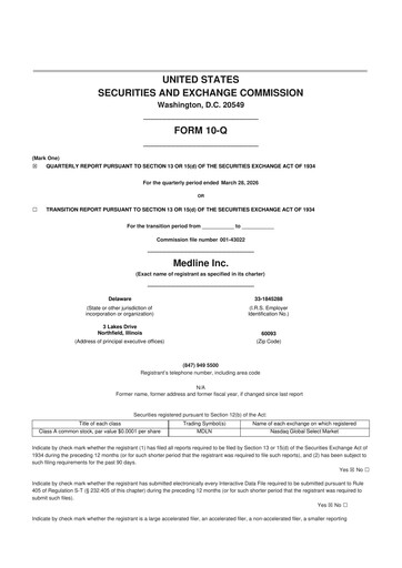Thumbnail Medline 10-Q Quarterly Report FY 
