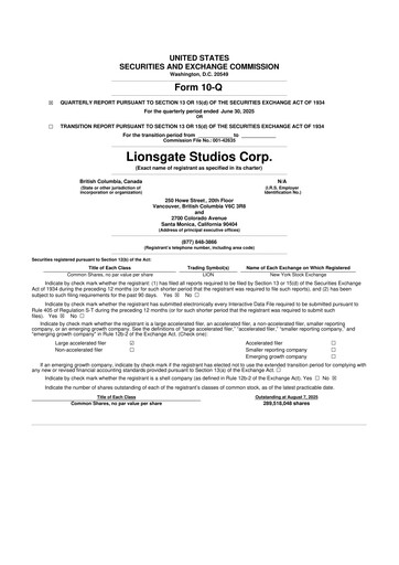 Thumbnail Lionsgate Studios 10-Q Quarterly Report FY2026 