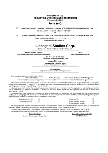 Thumbnail Lionsgate Studios 10-Q Quarterly Report FY2026 