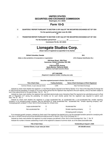 Thumbnail Lionsgate Studios 10-Q Quarterly Report FY2027 