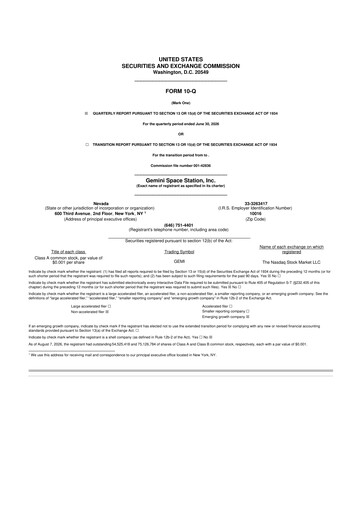 Thumbnail Gemini Space Station 10-Q Quarterly Report FY2026 