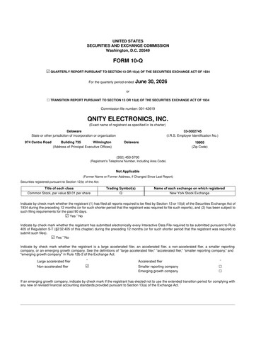 Miniature Qnity Electronics 10-Q Rapport trimestriel 2026 