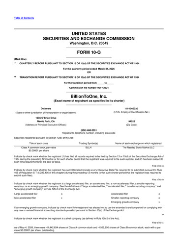 Thumbnail BillionToOne 10-Q Quarterly Report FY 