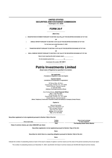 Thumbnail Patria Investments 20-F Annual Report 
