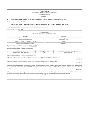 Thumbnail EVI Industries 10-K Annual Report 2025