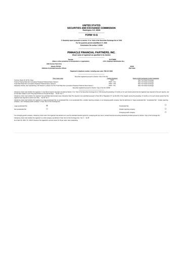 Thumbnail Pinnacle Financial Partners
 10-Q Quarterly Report FY2026 