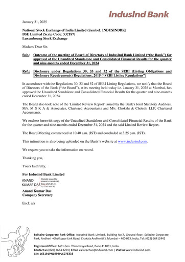 Thumbnail IndusInd Bank
 Quarterly Report 2024-q3