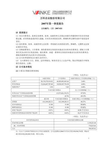 Thumbnail Vanke
 Quarterly Report 2007-q1