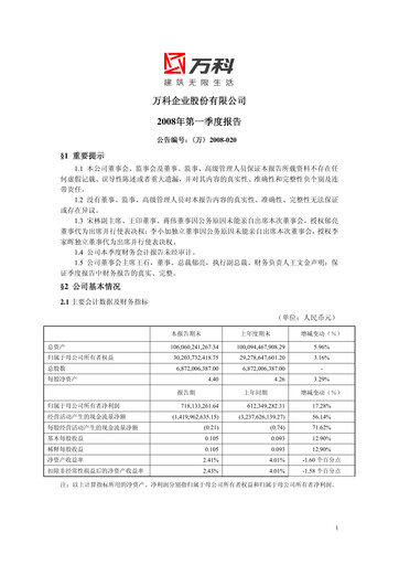 Thumbnail Vanke
 Quarterly Report 2008-q1