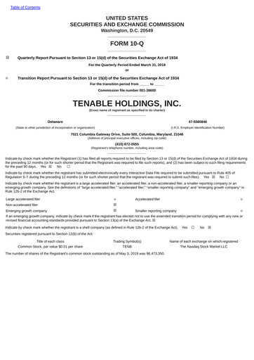 Miniature Tenable Rapport trimestriel 2019-q1