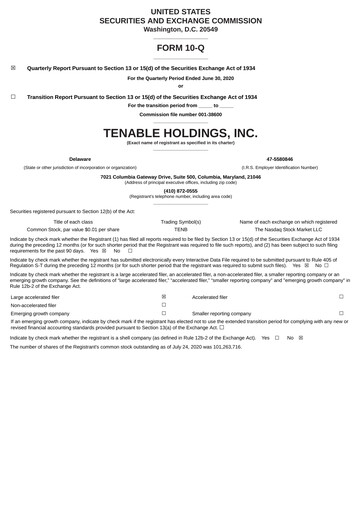 Miniature Tenable Rapport trimestriel 2020-q2