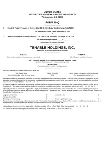 Miniature Tenable Rapport trimestriel 2020-q3